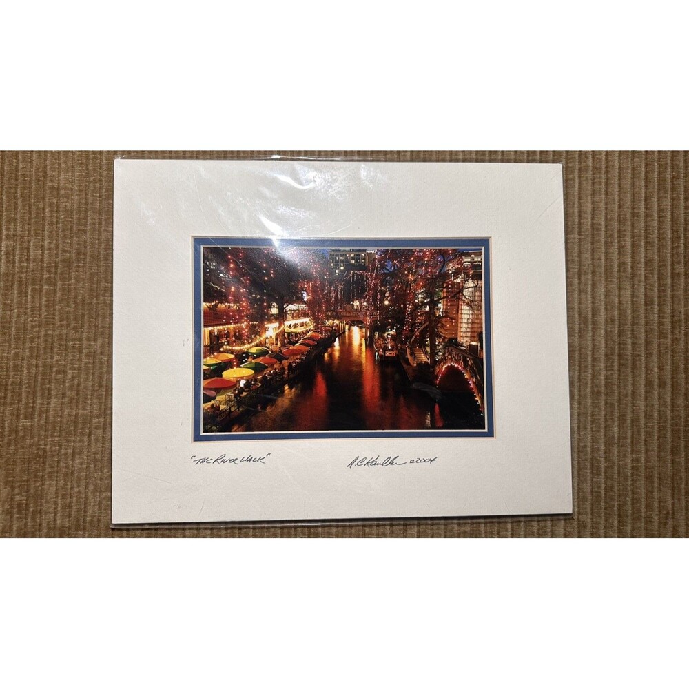 AC Kandler San Antonio River Walk Signed Picture Photo Art Art Lights Umbrellas